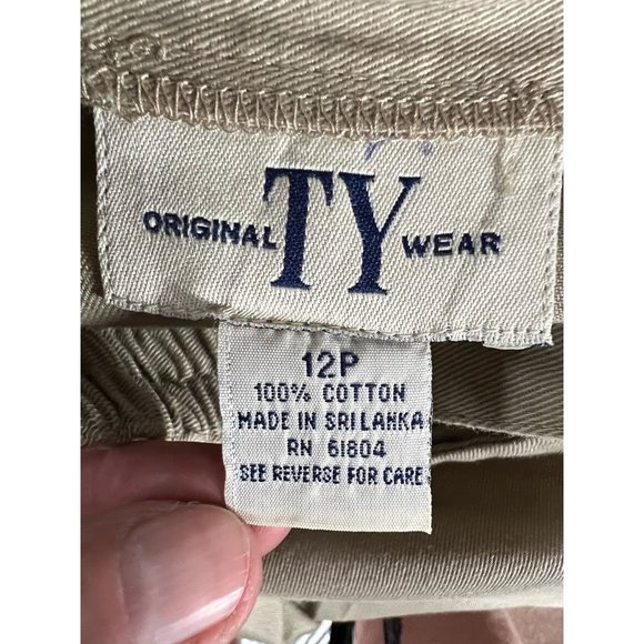 Original Ty Wear Womens A Line Skirt Khaki Tan Midi Pockets Petites 12P Vintage - Picture 12 of 12